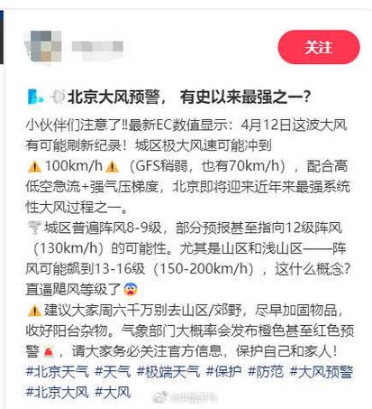 北京市强风持续,最大阵风风速达14级
